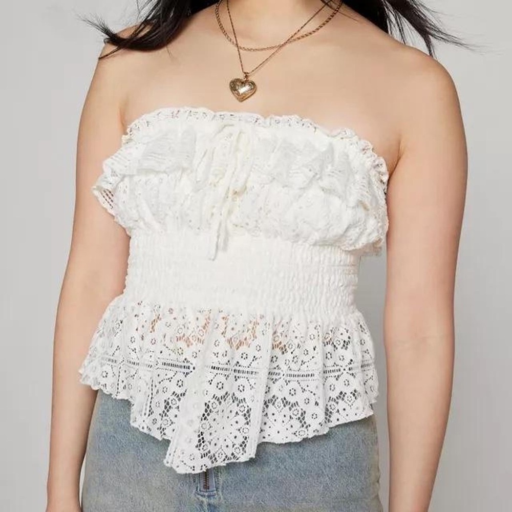 Urban Outfitters White Lace Strapless Top
